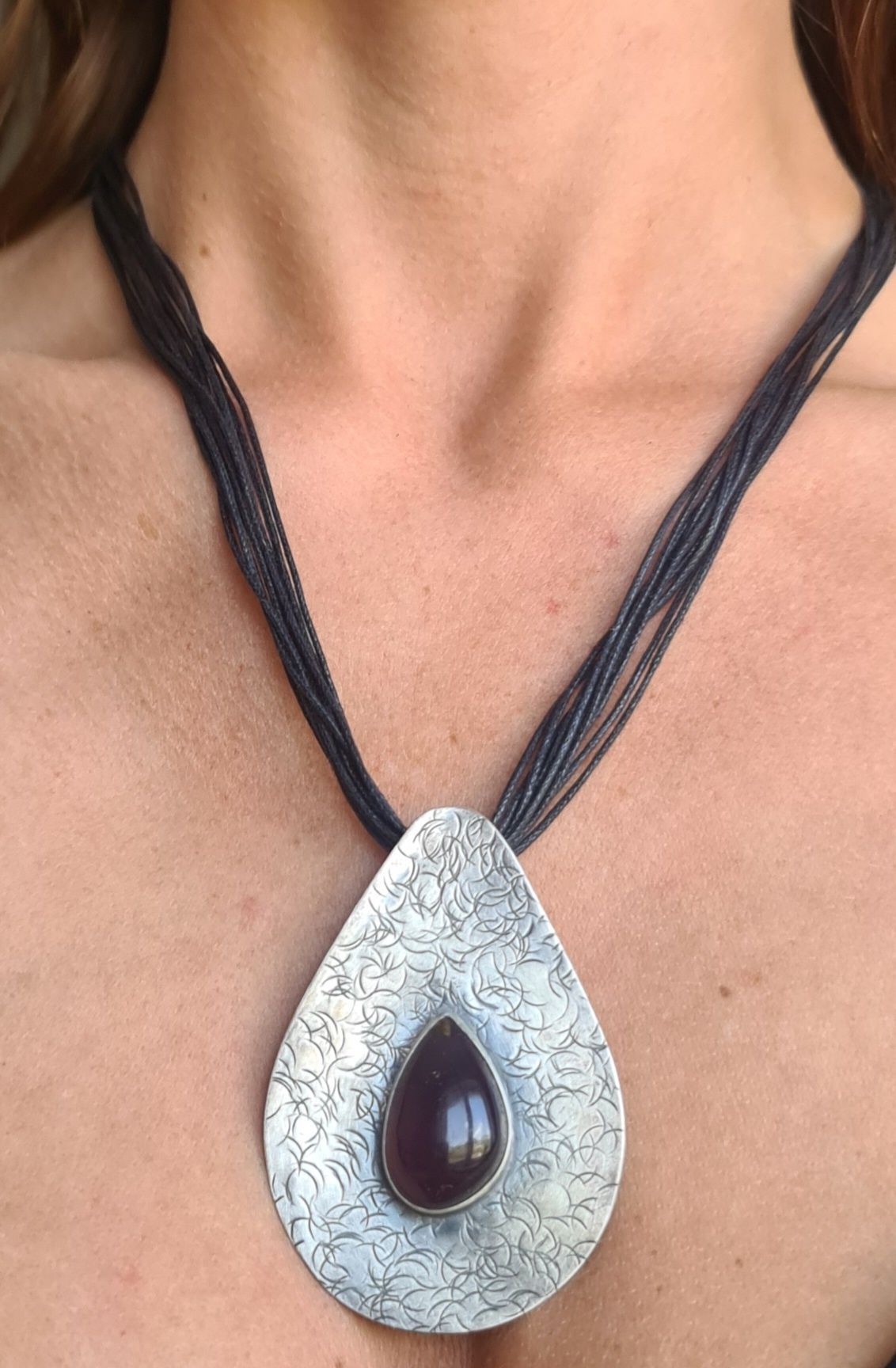 Naszyjnik duży biżuteria artystyczna srebro 925 bursztyn sumatra