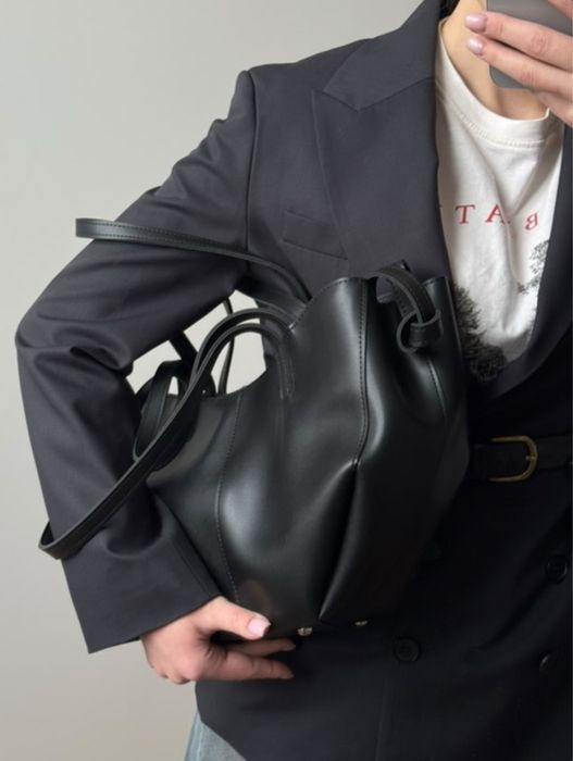 Нова трендова чорна сумка шопер з екошкіри