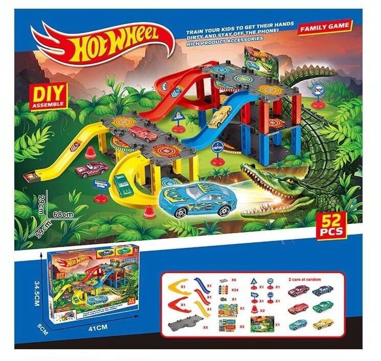Трек Hot wheel "Крокодил", длинна 58см, 3 этажа, машинки, дор. знаки