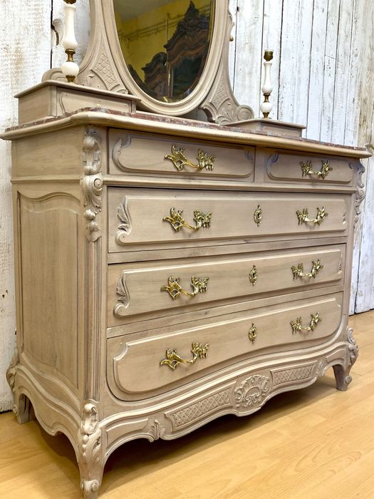 Komoda z uchylnym lustrem kremowa LUDWIK XV Francja 1926 r. Antyk