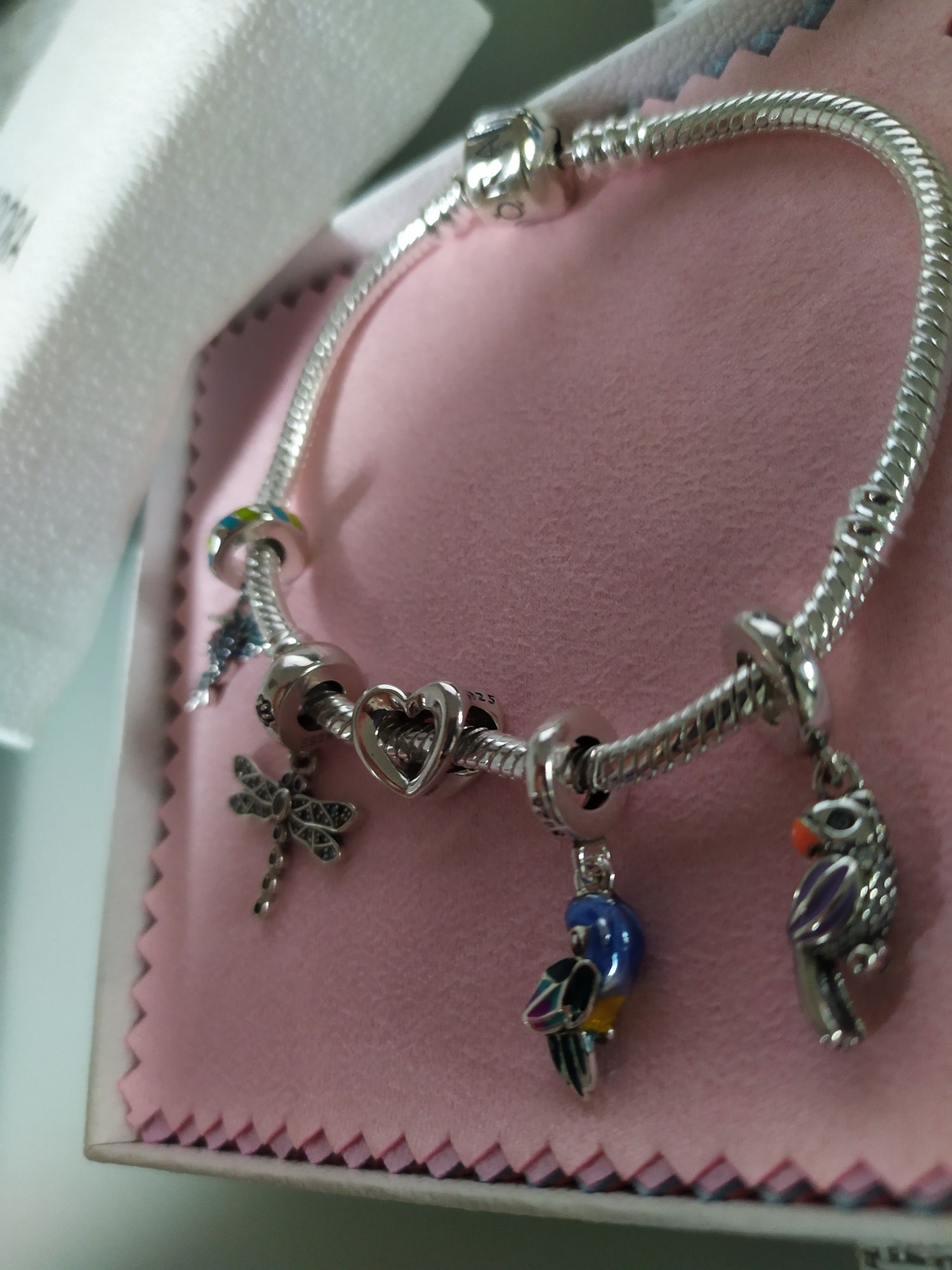 Charms zawieszka do Pandora NOWY S925 ważka papuga serce