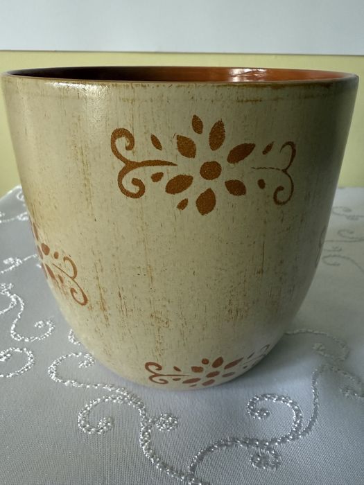 Donica Osłonka na Donicę Ceramiczna Doniczka ze Wzorem Kremowa 3szt