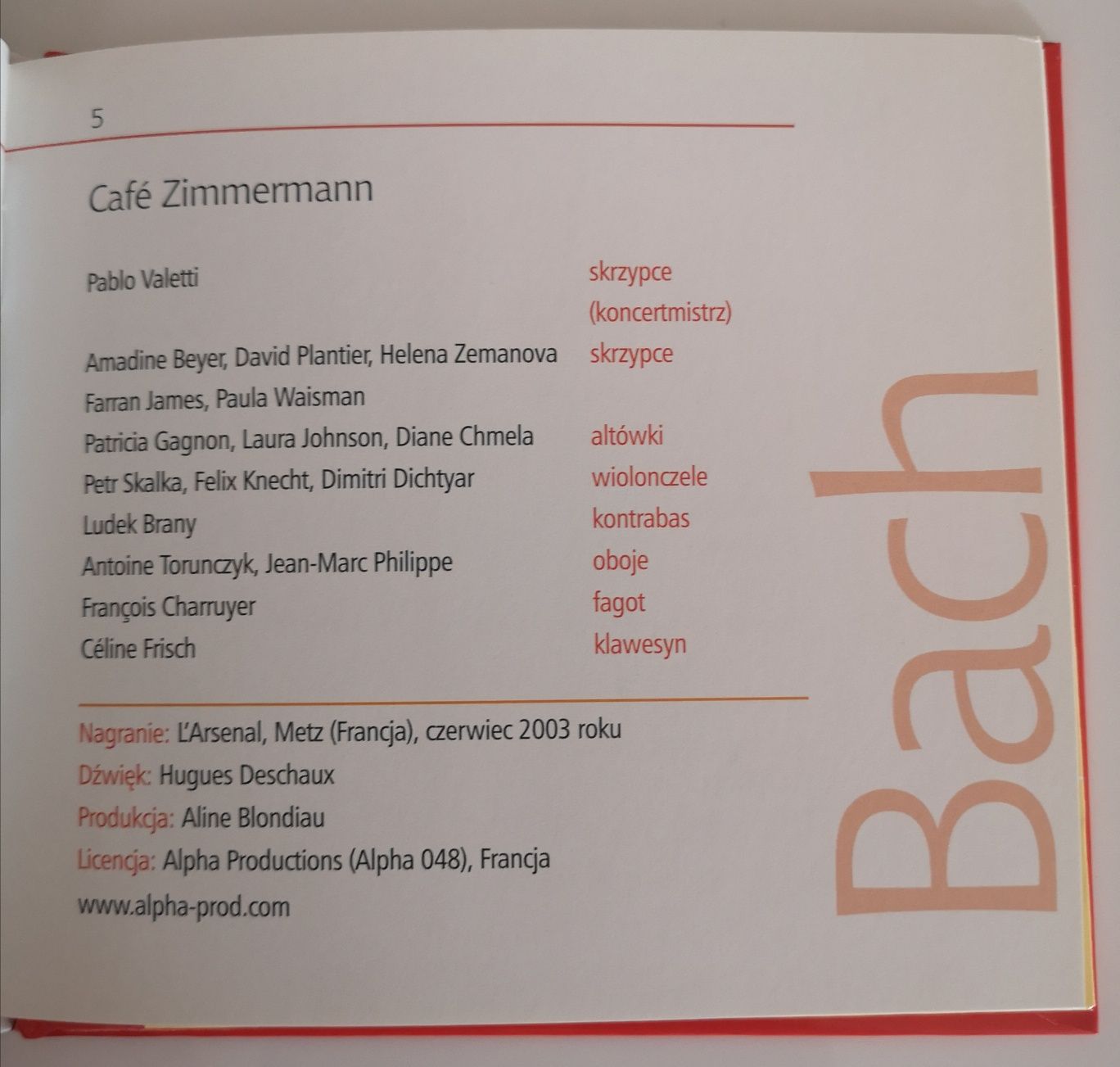 Jan Sebastian BACH Cafe Zimmermann  Koncert Bach