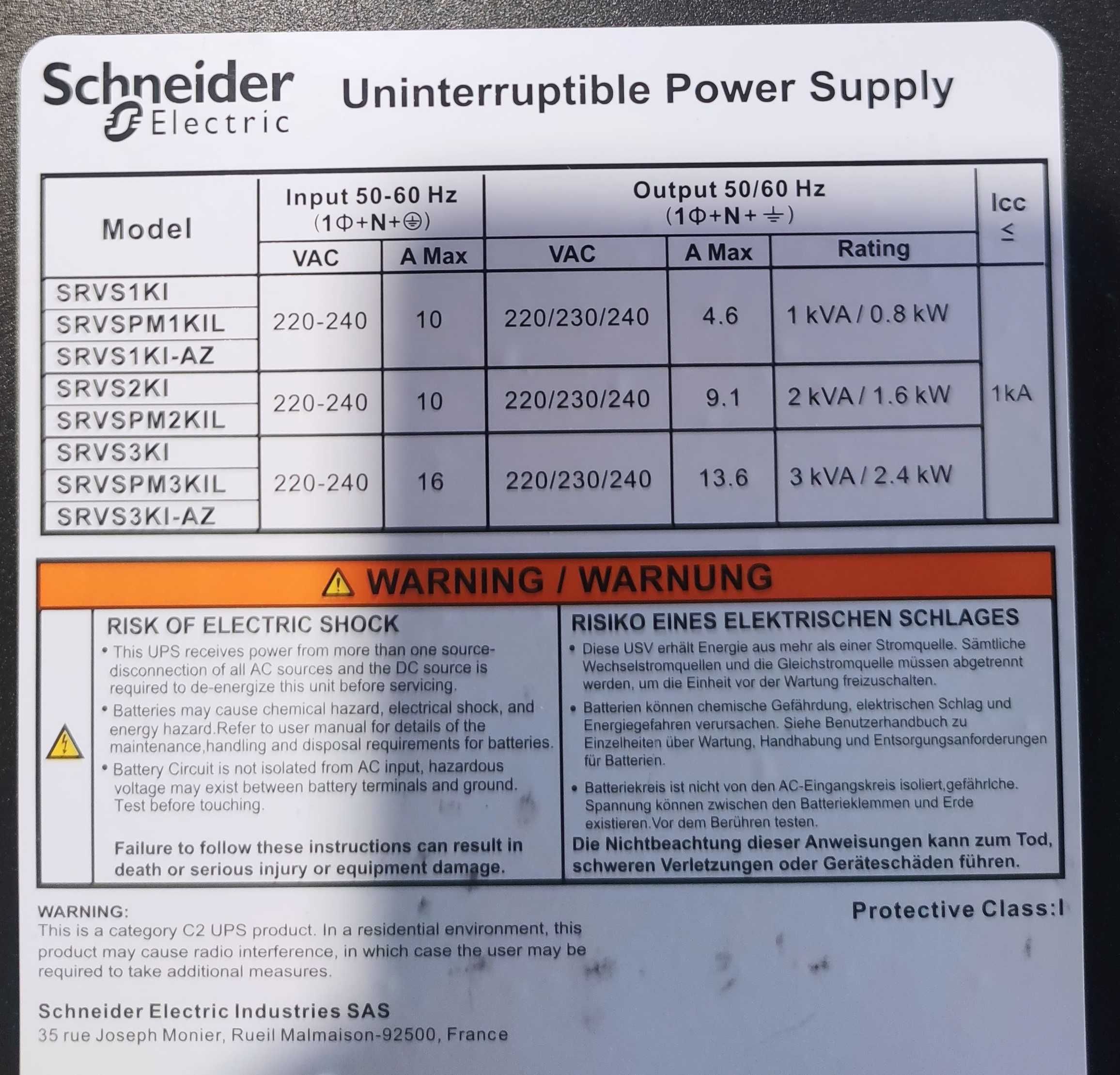 UPS Schneider Easy srvs3ki