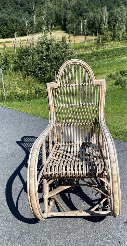 Fotel bujany wiklinowy rattanowy retro boho