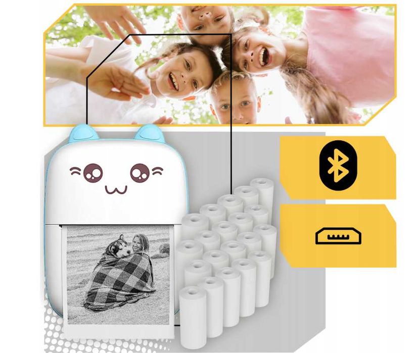 Mini Drukarka Termiczna Drukuś + 21 Rolek Aparat Natychmiastowy OKAZJA