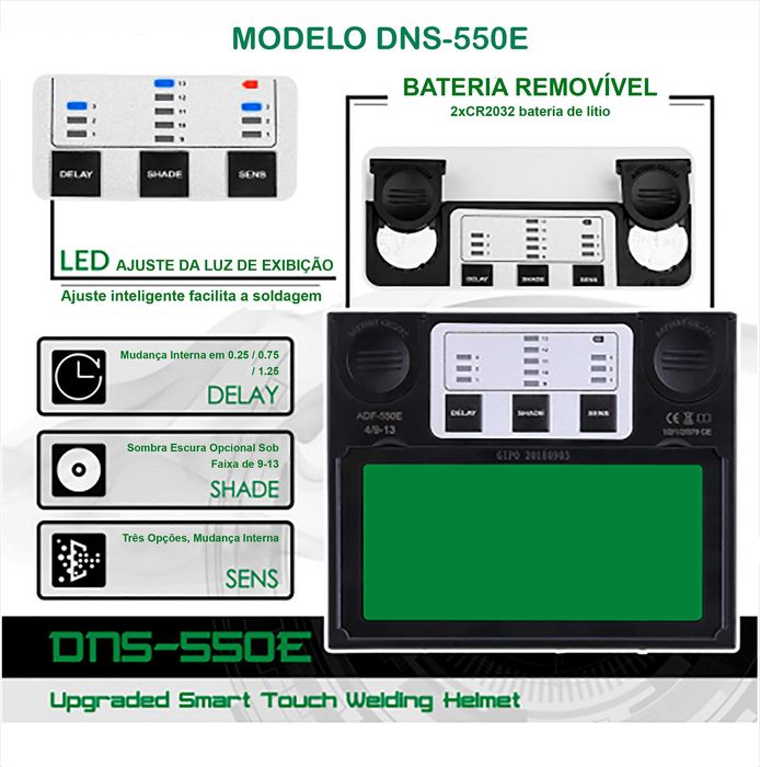 Máscara de Soldar Eletrônica Solar com Auto Escurecimento