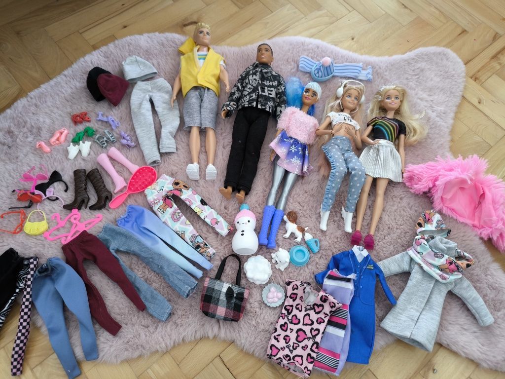 ZESTAW, 3 x LALKA LALKI BARBIE, 2 x KEN ubranka akcesoria