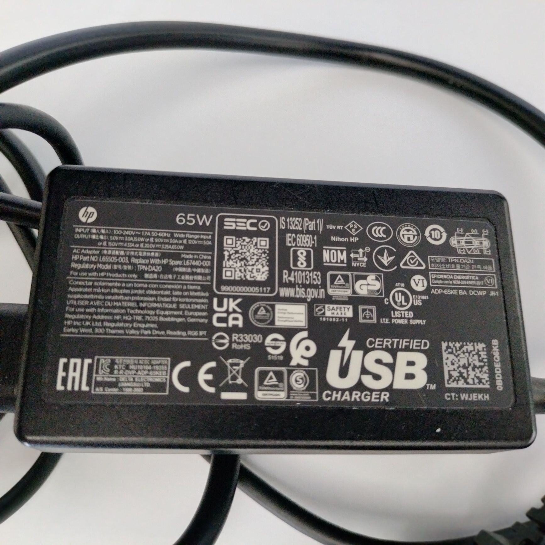 Ladowarka, zasilacz HP 65 W,  uzywana, sprawna , USB C.