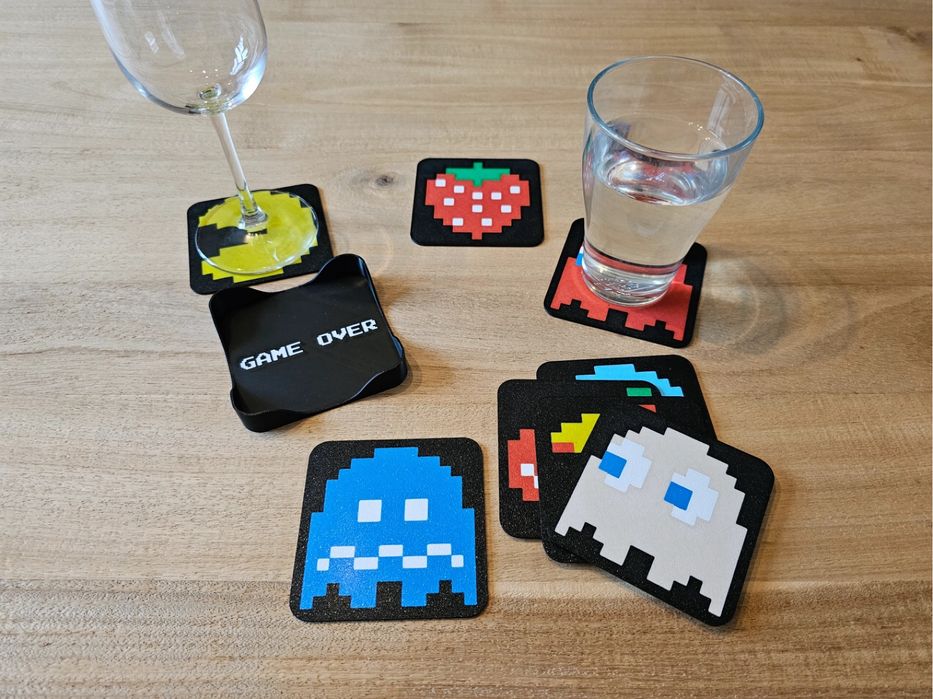 Zestaw podkładek pod kubki Pac-Man + uchwyt