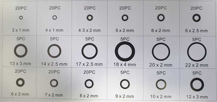 Сальники, набір маслостійких кілець, ущільнювач 225шт G02819