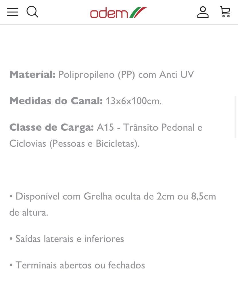 Calhas de pavimento em Polipropileno grelha oculta 2cm, 100x13x6cm