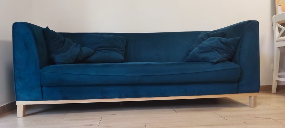 Sofa welurowa butelkowa zieleń – 200 cm, stan bardzo dobry, Polska