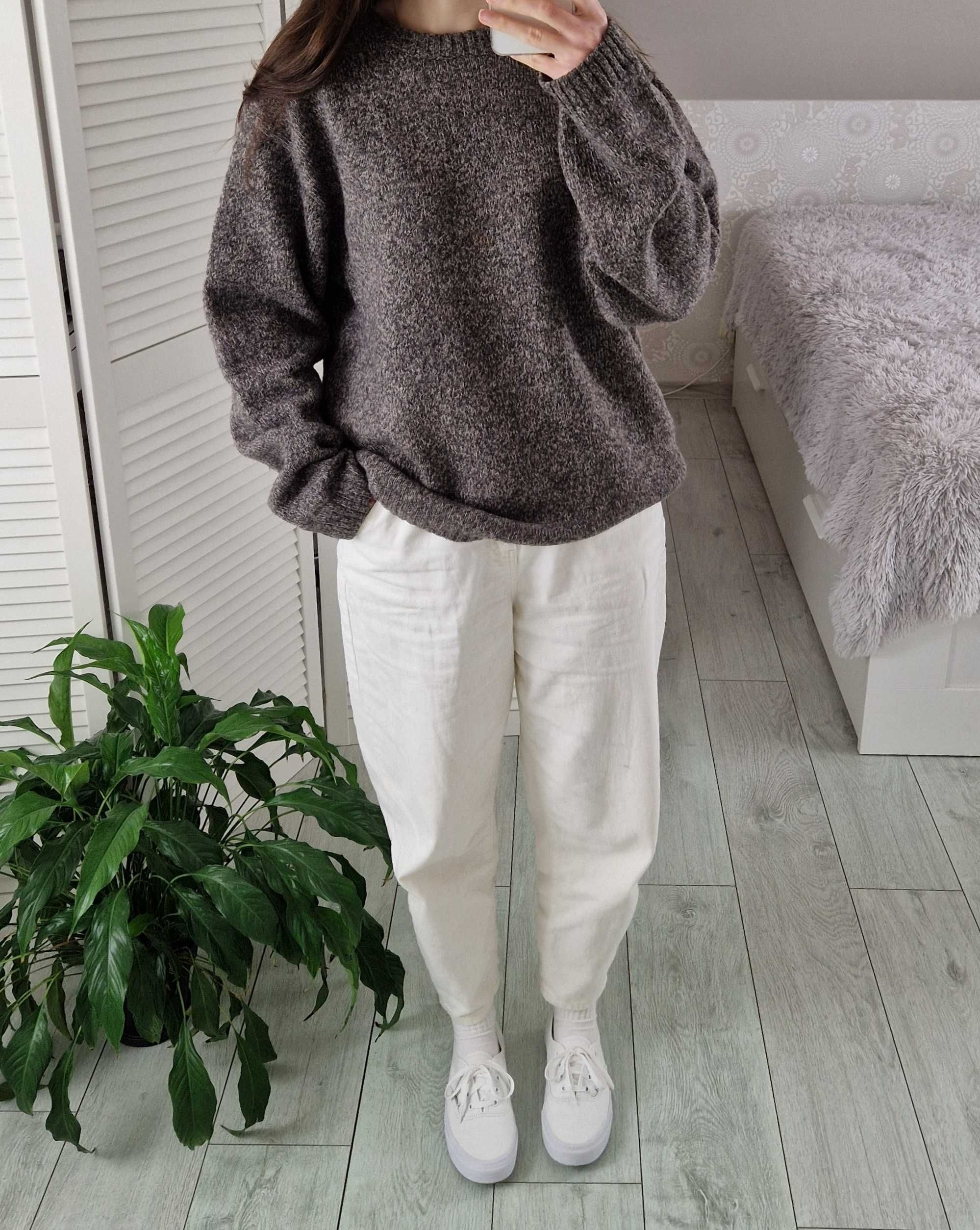 Sj-05 khaki brązowy wełniany sweter 80% lambswool wełna vintage XL