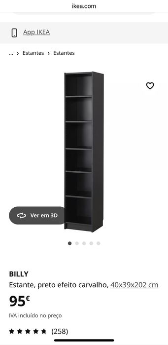 Estante Ikea BILLY, preto efeito carvalho