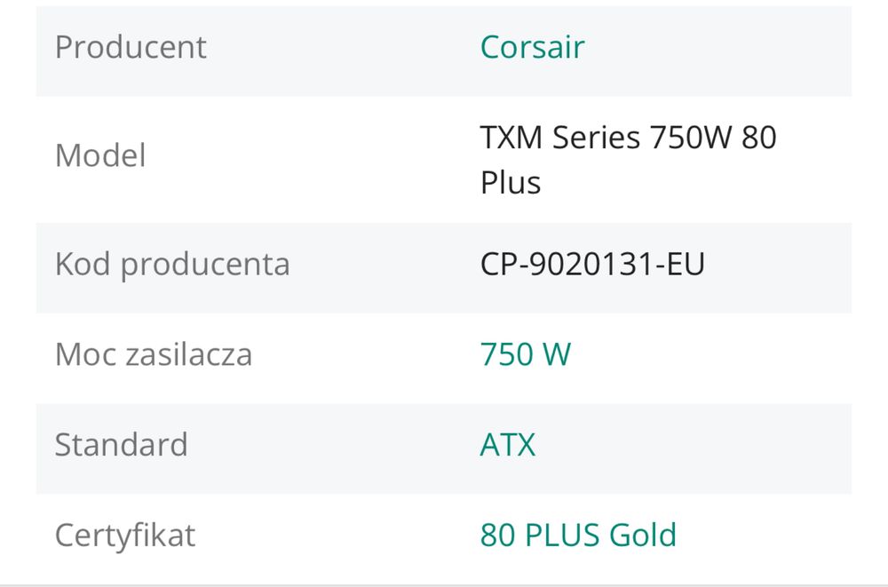 Zasilacz Corsair TXM Series 750W 80 Plus 750 W
