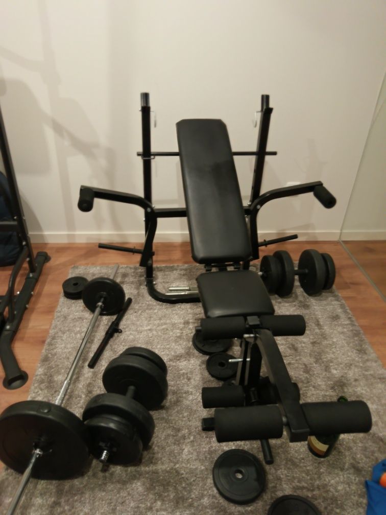 Press de peito | Maquina elevaçoes | Equipamento para tríceps |Haltere