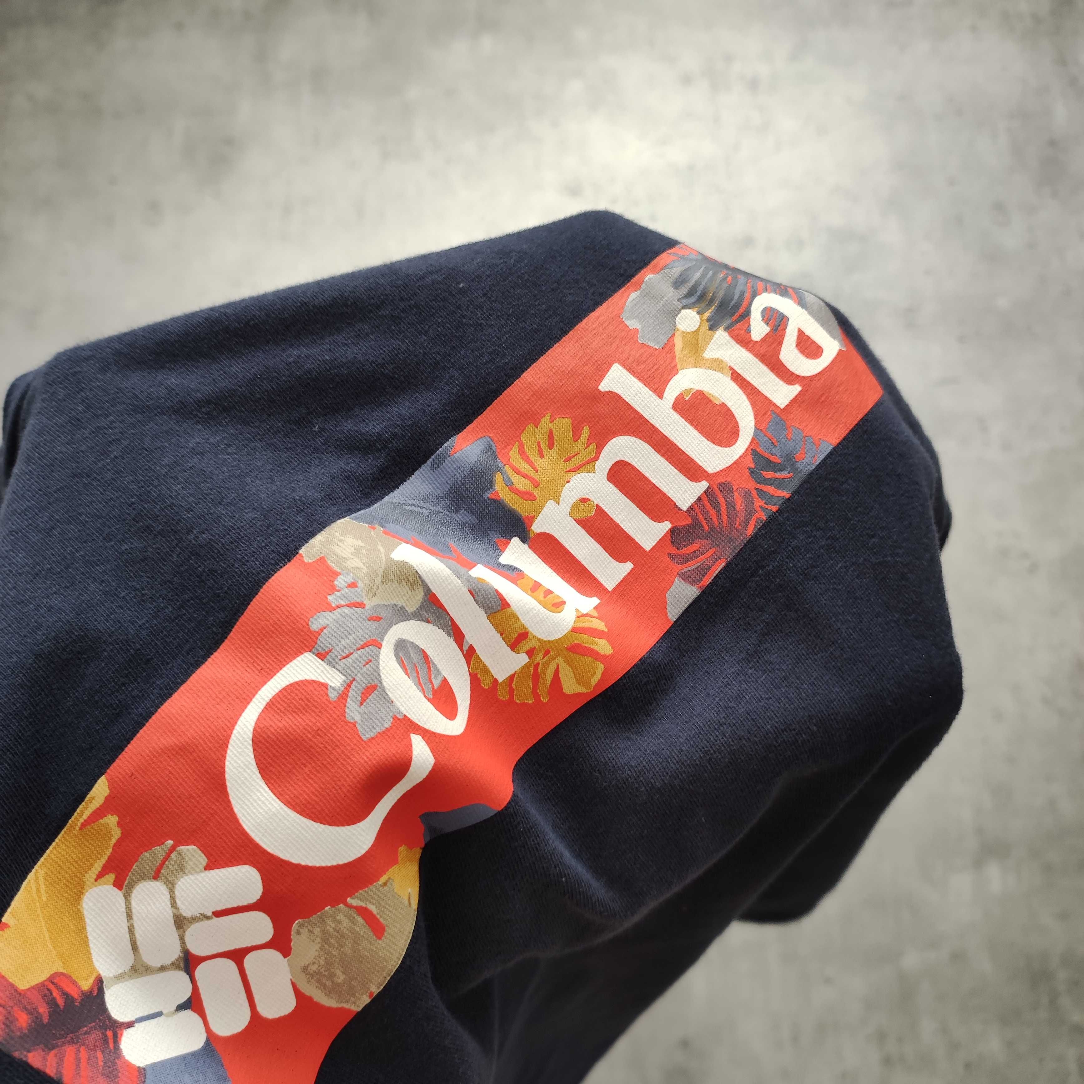 MĘSKA Koszulka Bawełna PREMIUM Granatowa Columbia Duże Logo Trekking