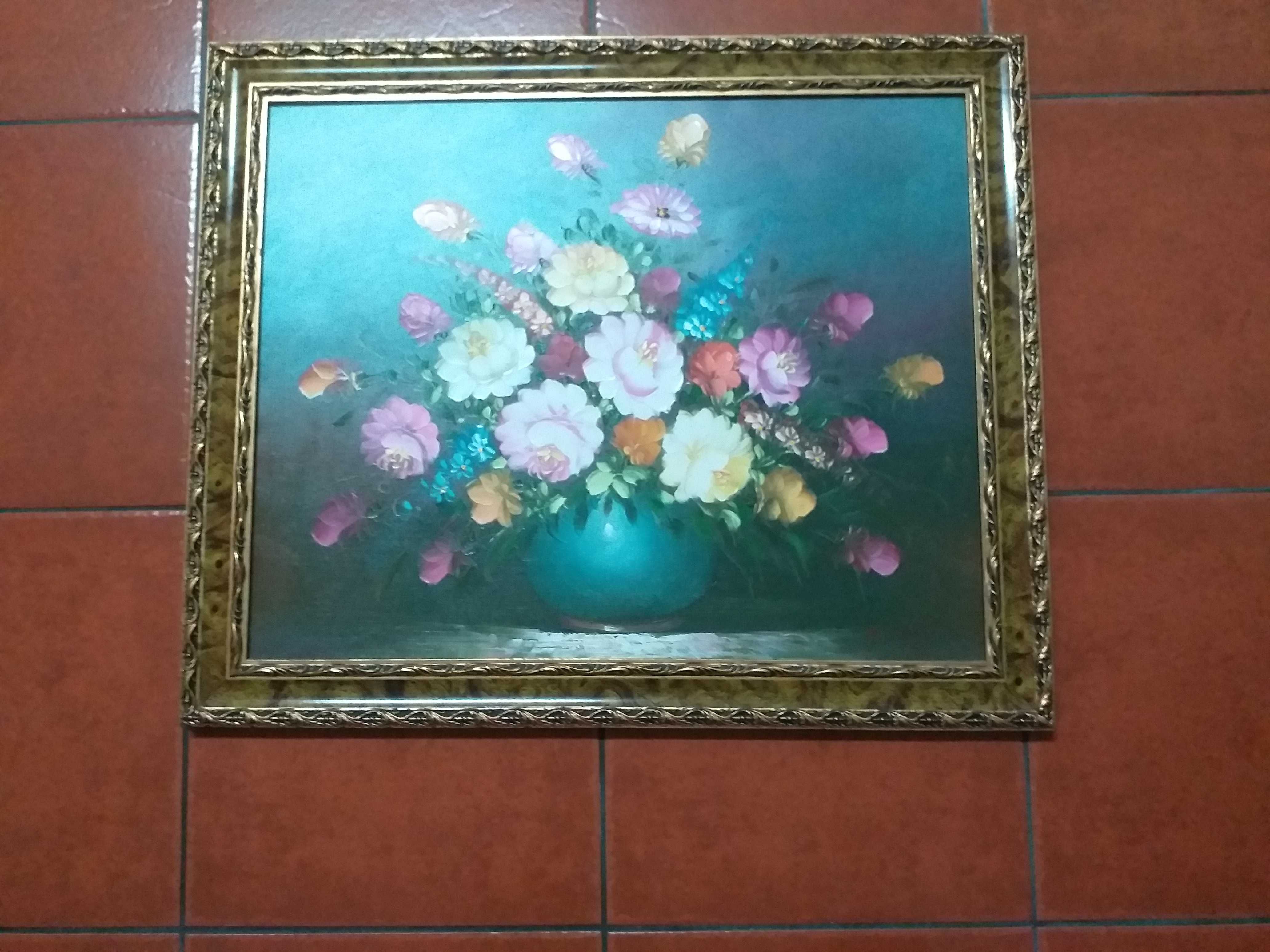 Quadro com pintura e moldura dourada vintage