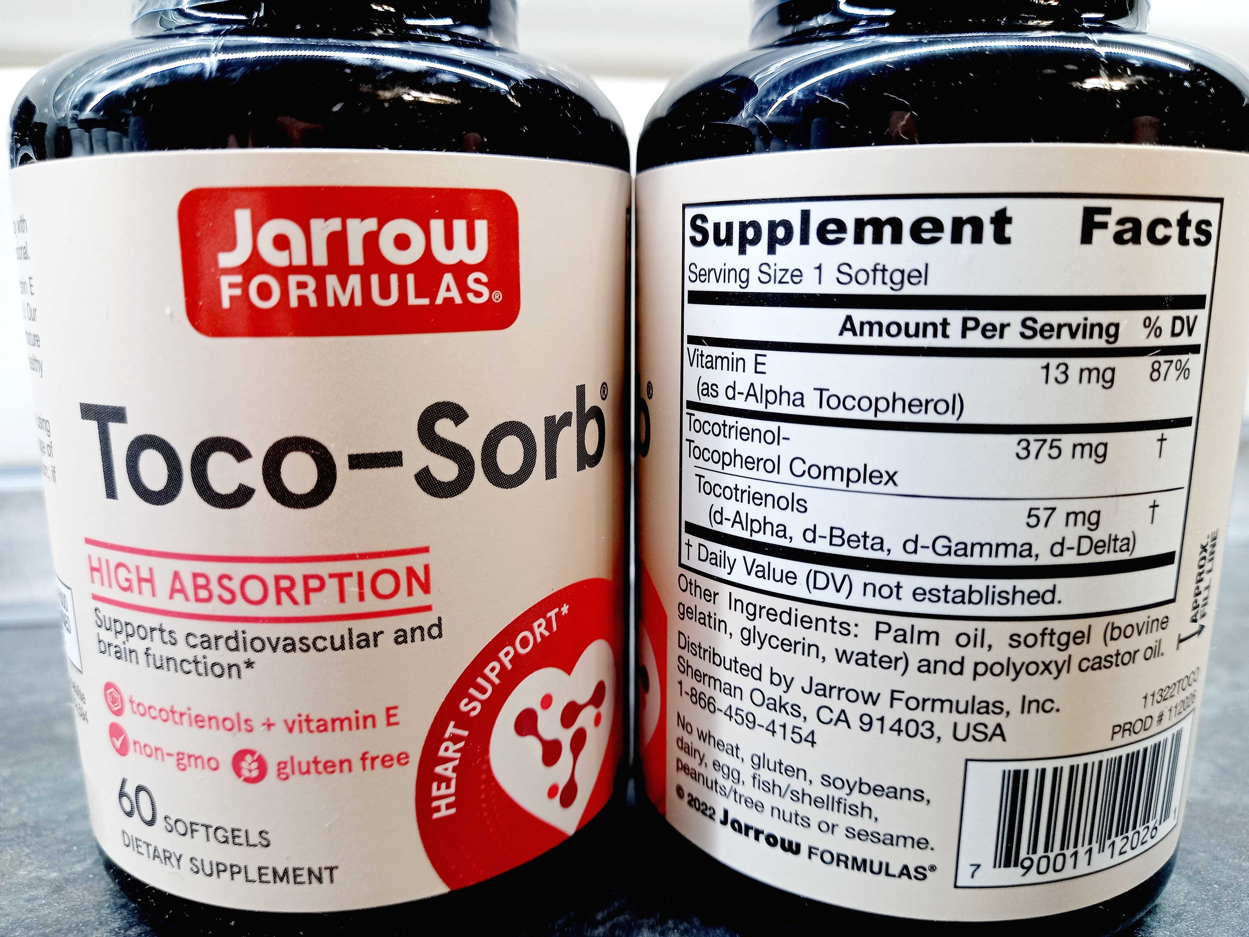 Jarrow Formulas, Toco-Sorb (60 капс.), витамин Е с токотриенолами