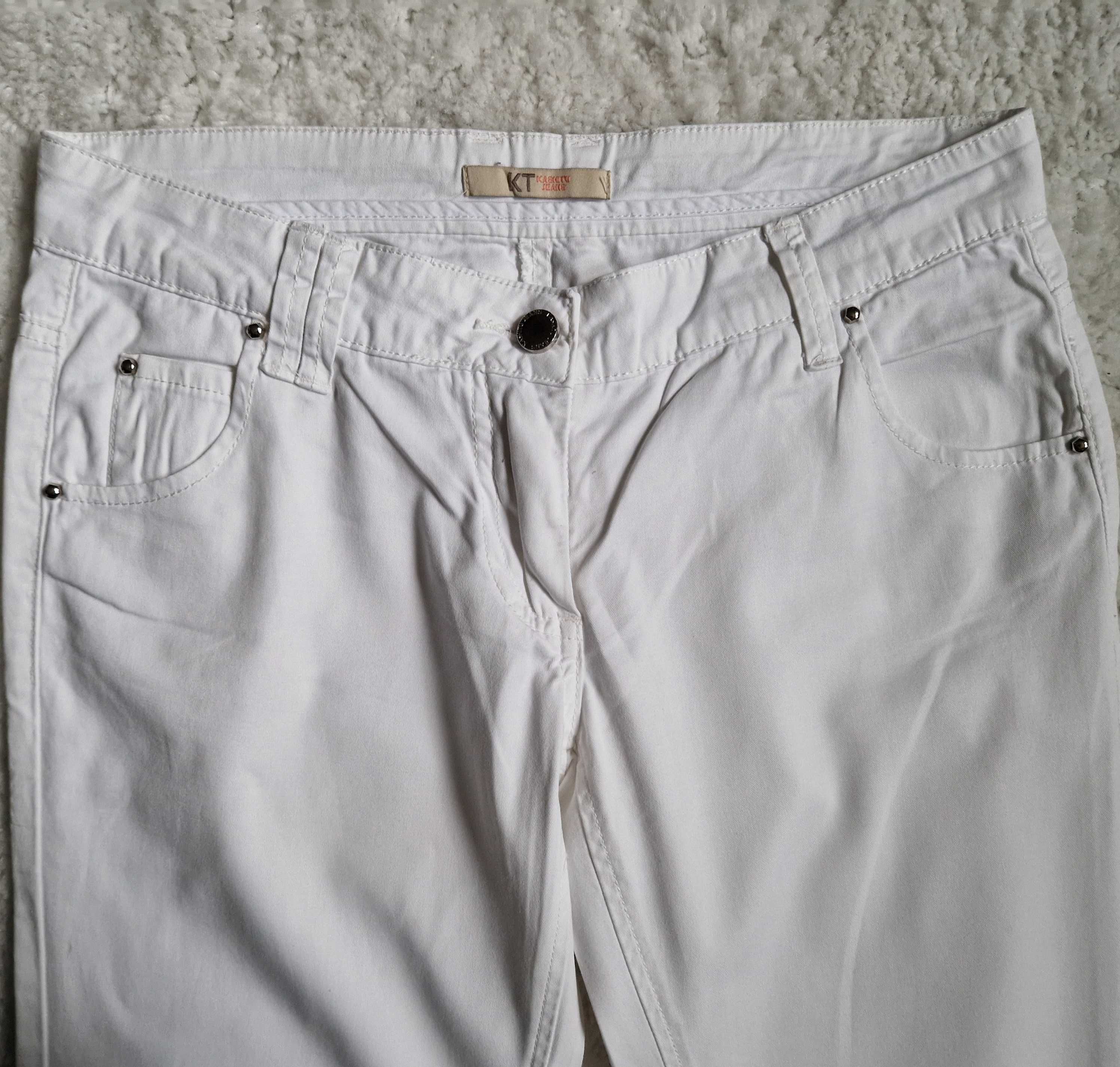 Biale klasyczne spodnie damskie do kostek KASHITU JEANS r. 38