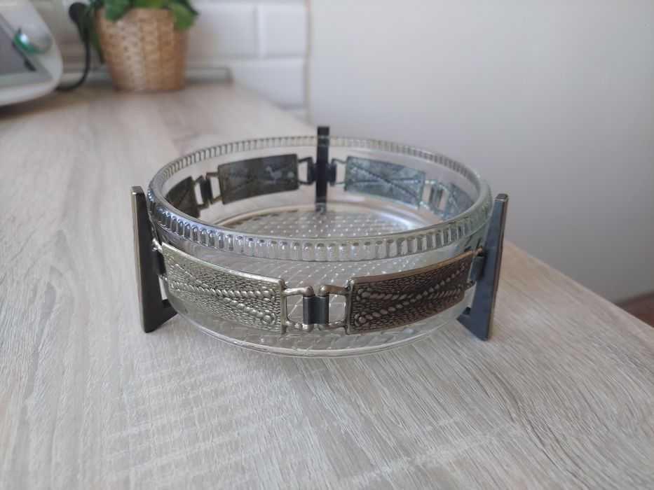 Patera modernistyczna kryształ mosiądz retro vintage prl