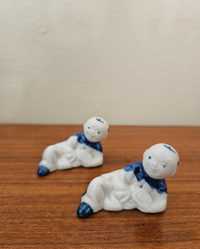 Par de pequenas figuras orientais Branco e Azul - Porcelana