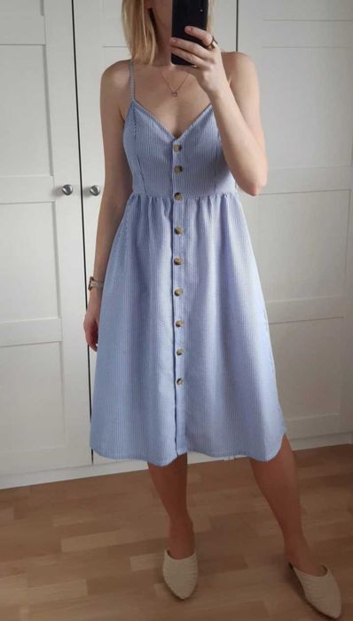H&M letnia niebieska romantyczna sukienka midi retro  L