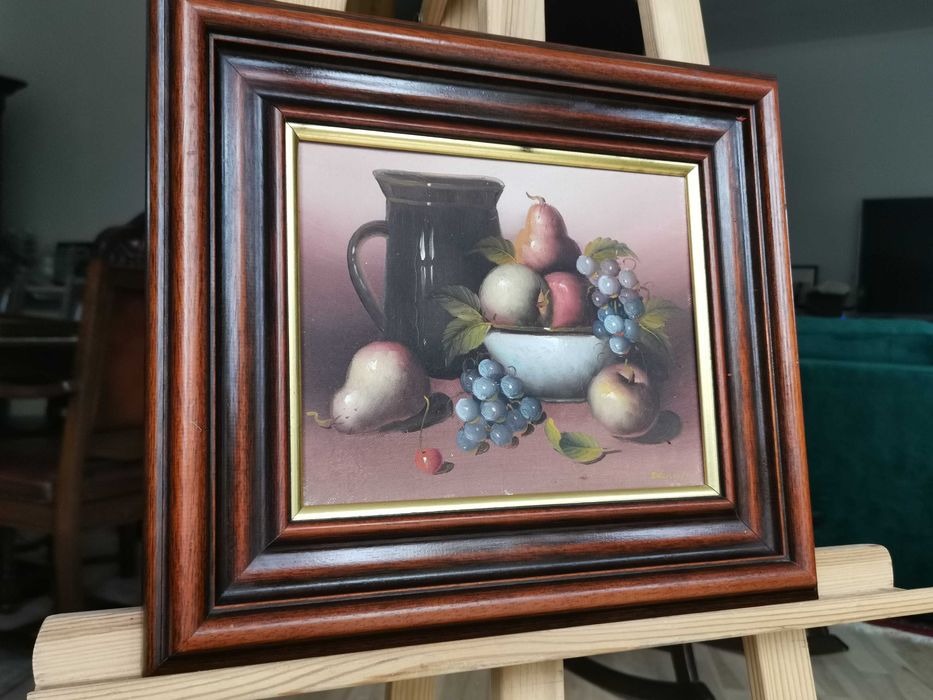 Ładny Obraz olejny na płótnie MARTWA NATURA sygnowany podpisem AUTORA