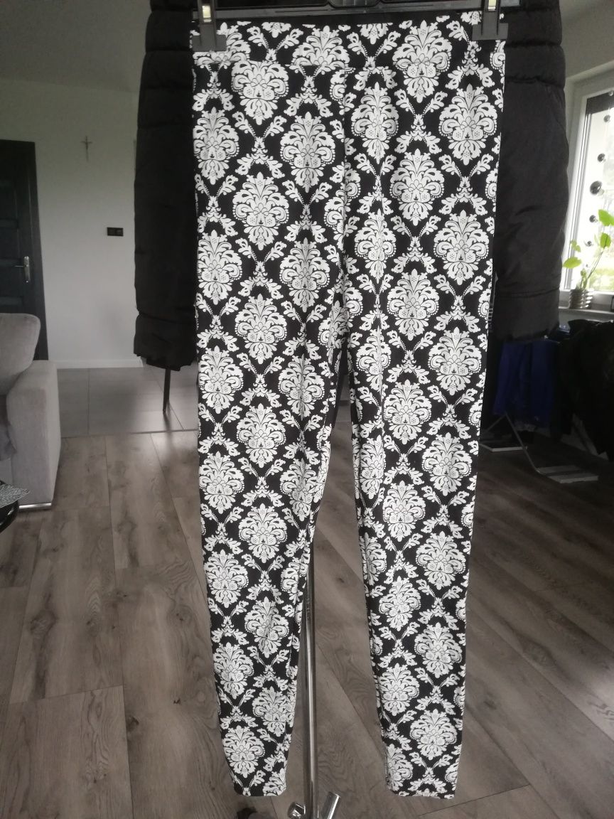 R. XL XXL nowe ciepłe legginsy czarno białe damskie