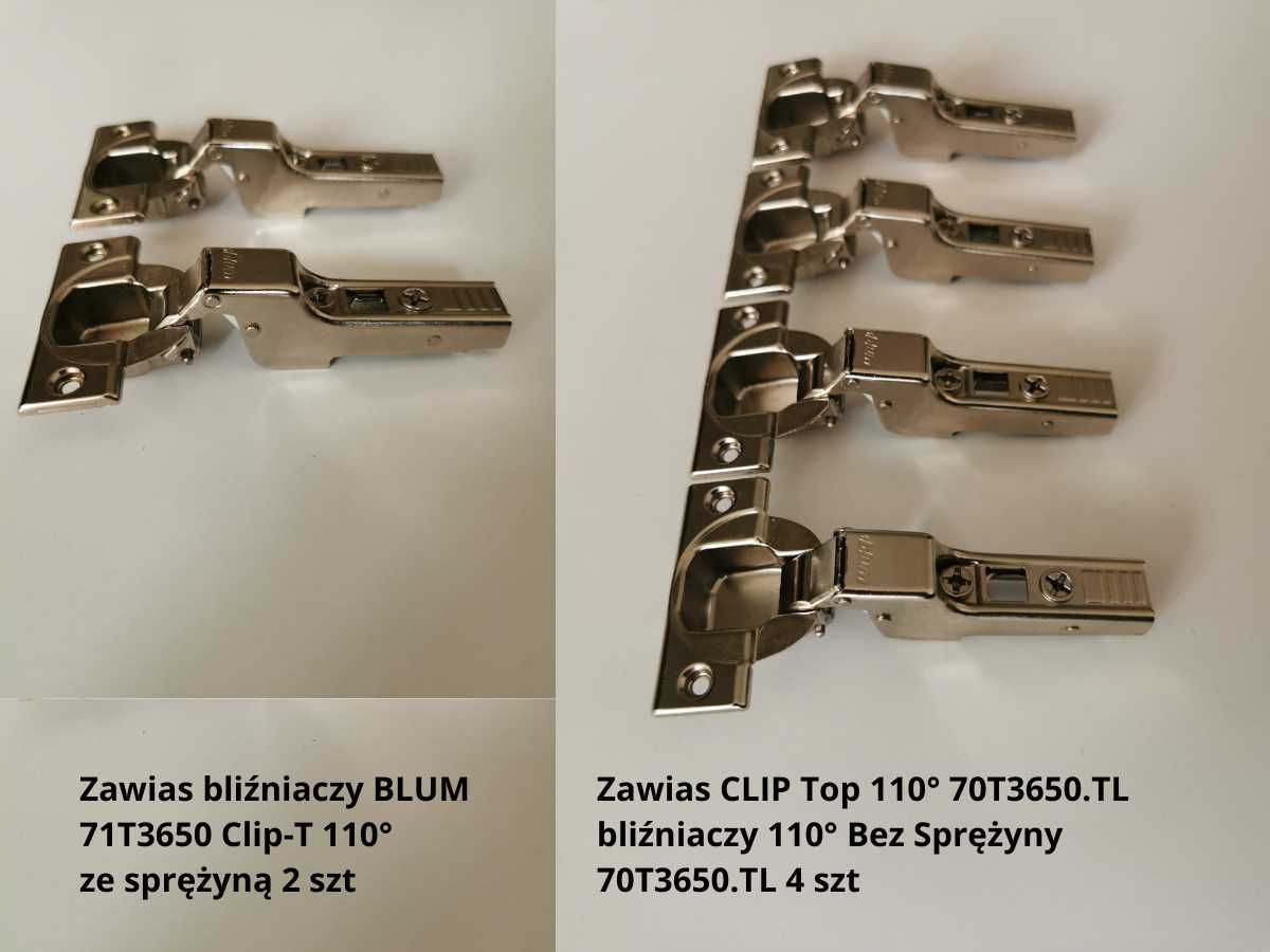 zawiasy prowadniki KOMPLET - BLUM, HAFELE, DTC - NOWE