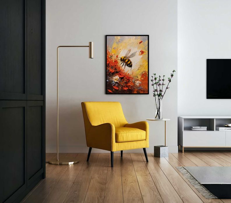 Plakat na Ścianę Obraz Pszczoła Farby Kwiaty Art 40x60 cm Premium
