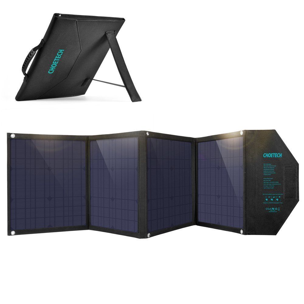 duża ładowarka solarna 80w rozkładana dc usb c 2xusb pd qc czarna