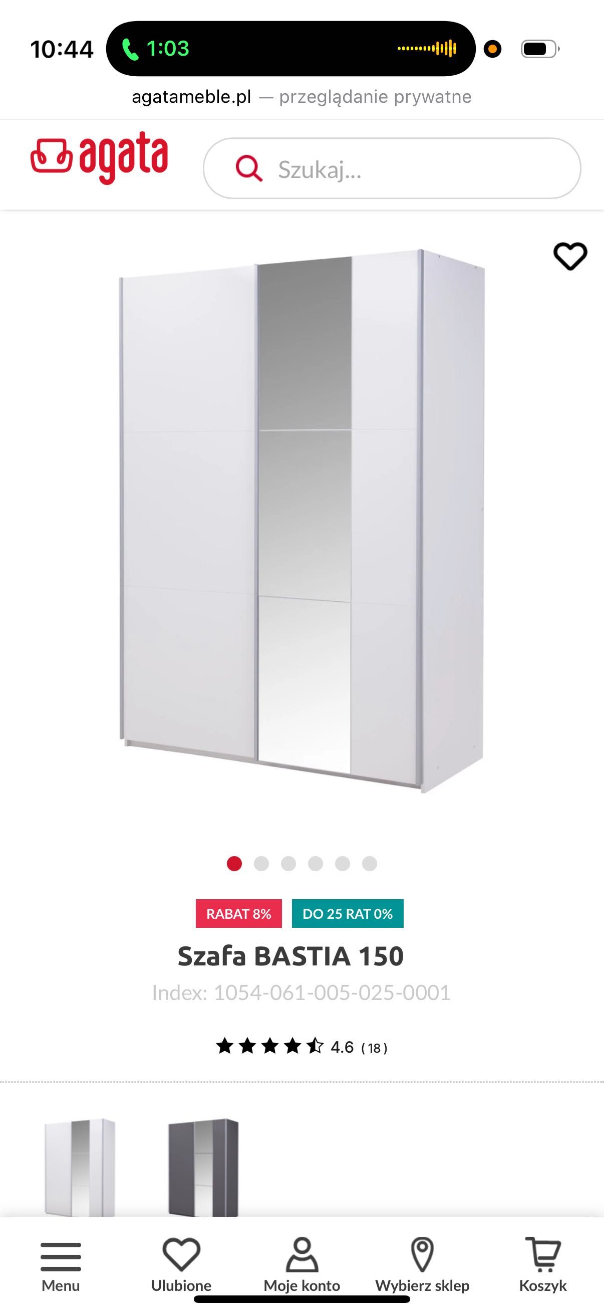 Szafa przesuwna z Lustrem Bastia Agata Meble 150 ( rezerwacja)