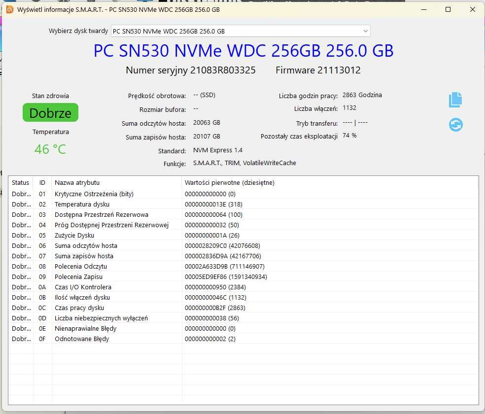 Dysk SSD Western Digital SN530 NVMe 256GB PCie Gen3 x4 M.2 2230