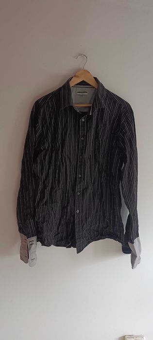 Koszula Vintage w prążki z długim rękawem XL bawełna mankiety spinki