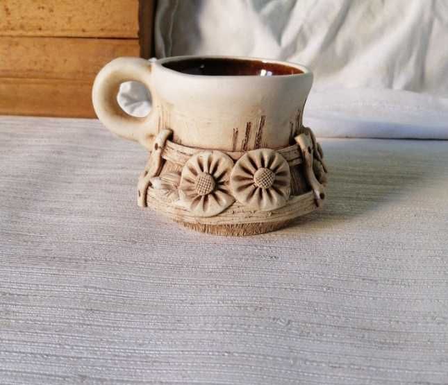 Керамічні чайник і чашка в українському стилі, ручна робота