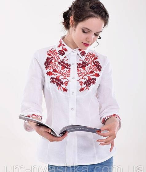 Вишиванка жіноча вишита сорочка класична біла синня S 42-44 Галичанка