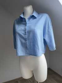Niebieska krótka koszula bawełna+len Primark r.38