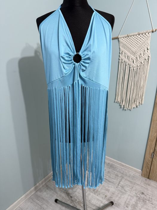 Niebieski top , bluzka na plażę , imprezę frędzle , 4XL shein curve