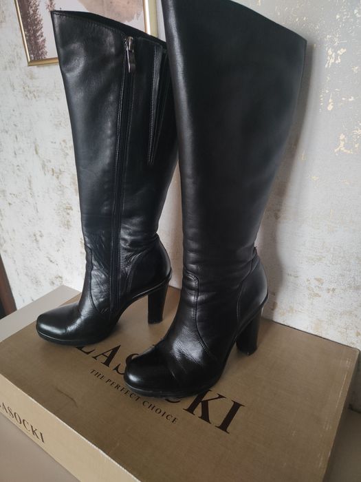 Czarne kozaki na obcasie Lasocki skóra rozmiar 37