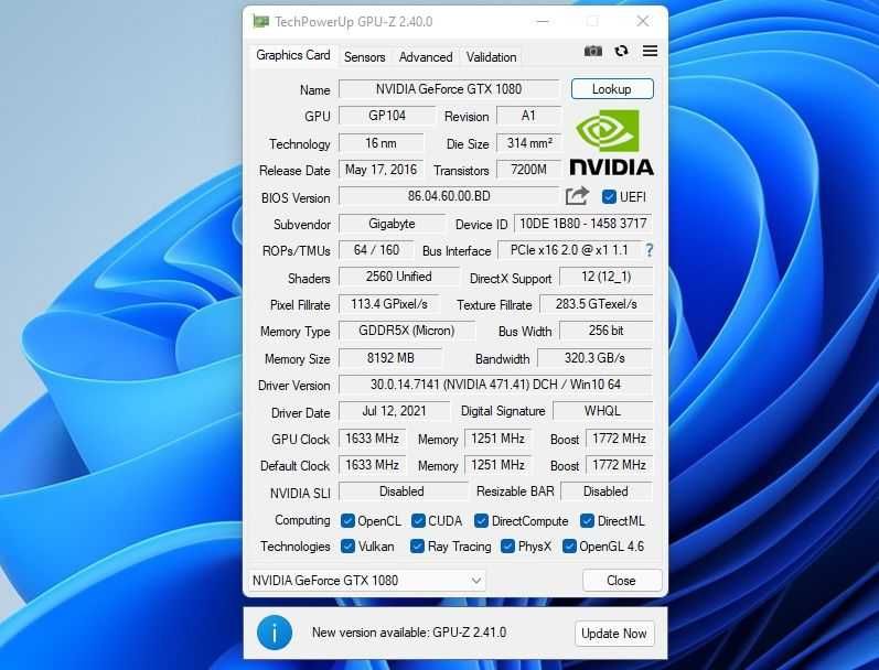 Відеокарта Gigabyte   GTX 1080 WINDFORCE OC 8G   (GV-N1080WF3OC-8GD)