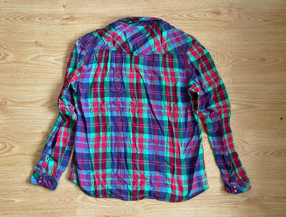 Camisa Flanela Axadrezada H&M XL Verde Vermelho Roxo