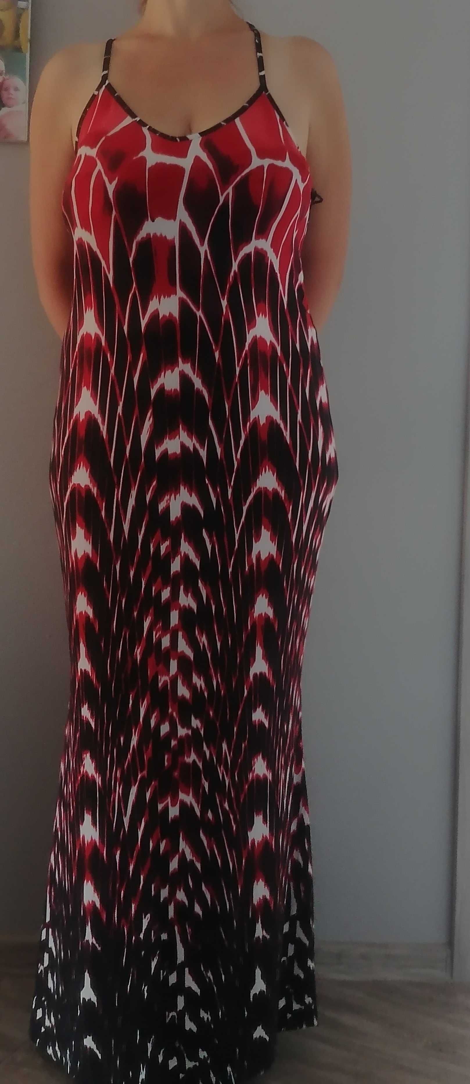 Nowa długa sukienka maxi wzory bez pleców syrenka 40 42