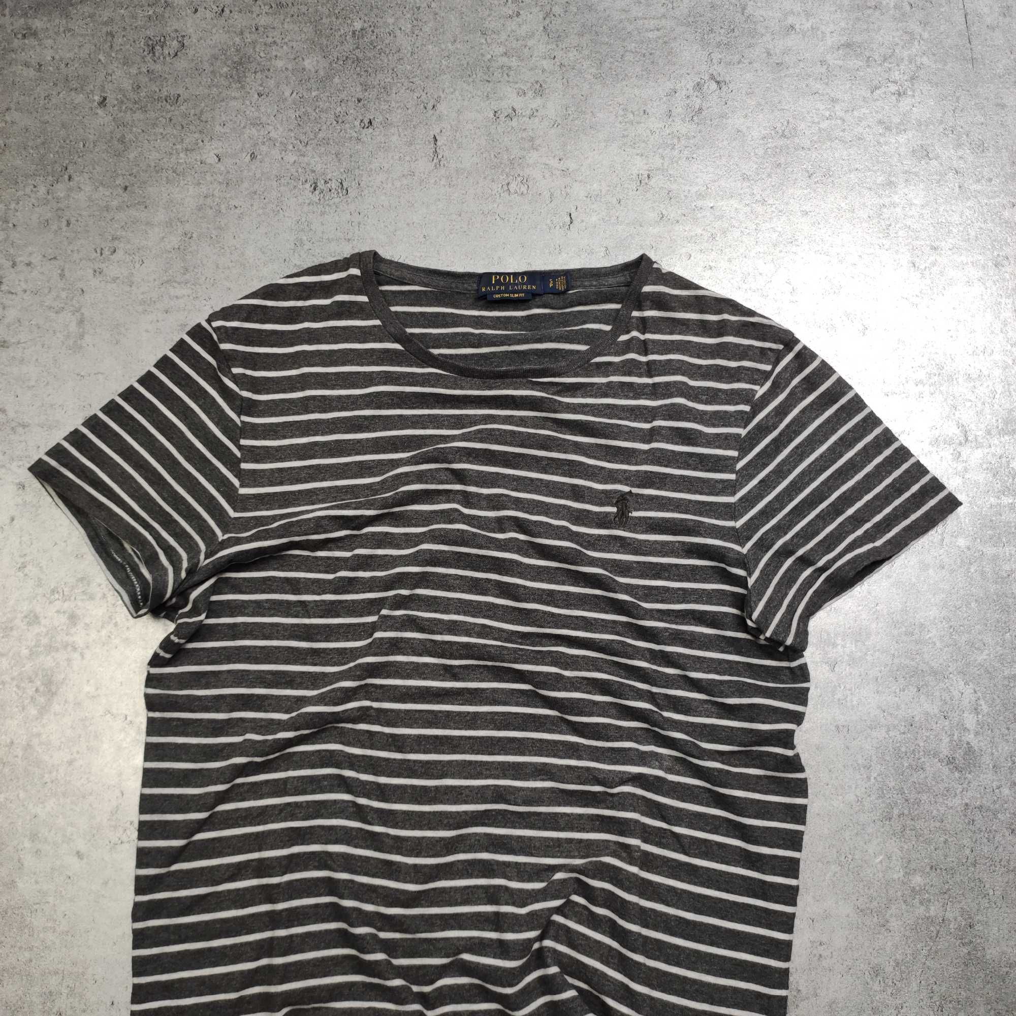 MĘSKA Koszulka Elegancka PREMIUM Paski Polo Ralph Lauren Czarno Szara