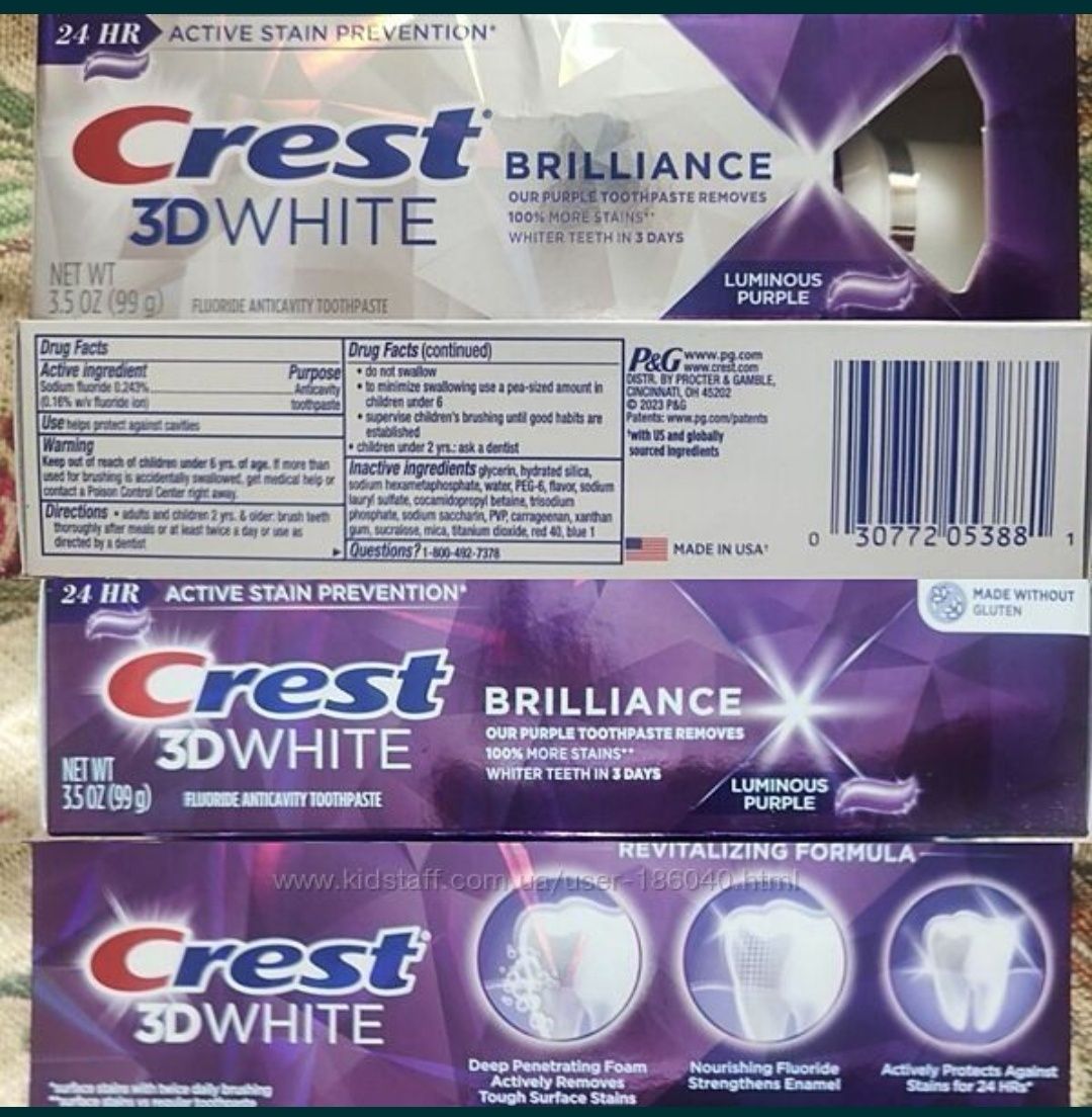 Хит Фиолетовая Супер отбеливающая зубн паста Crest 3D Brilliance LUM P