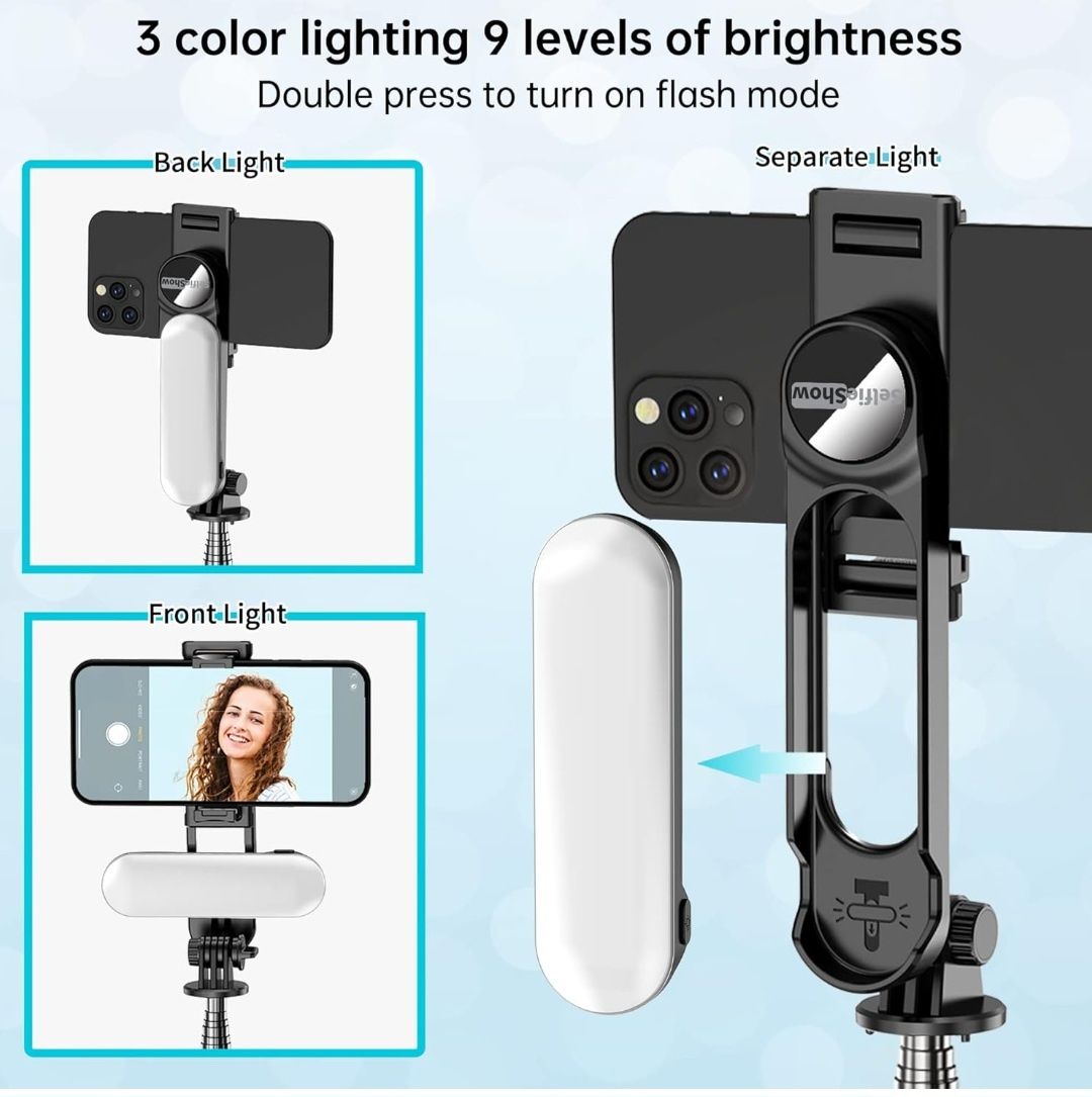 Stabilny statyw Selfie Stick ze zdejmowanym światłem wypełniającym