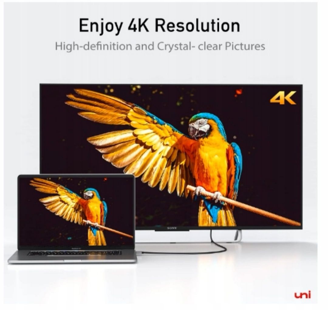 UNI Kabel USB-C do HDMI 4K nylonowy do Mac Book iPad 1,8m
