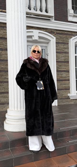 Шуба норка с соболем кимоно black glama sobol
