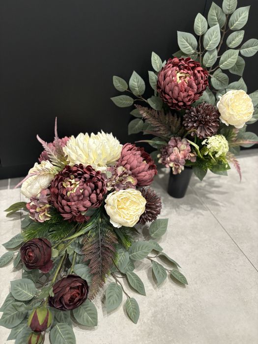 Komplet wiazanka bukiet chryzantemy bordo krem biel